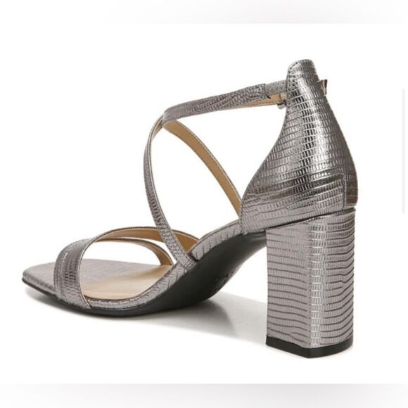 Naturalizer Women Tiff Leather Square Toe Heels Sandals Shoes Pewter 9.5 3” heel - Picture 3 of 10